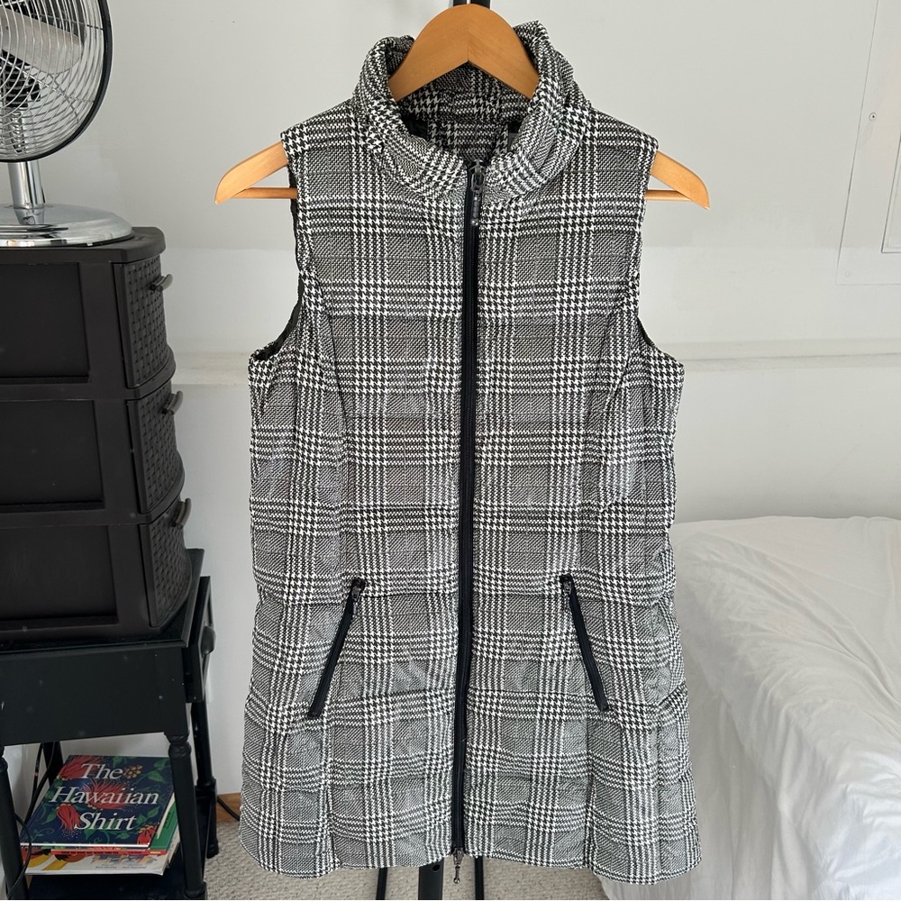 Anorak Down Houndstooth Plaid Long Puffer Vest Women’s Small